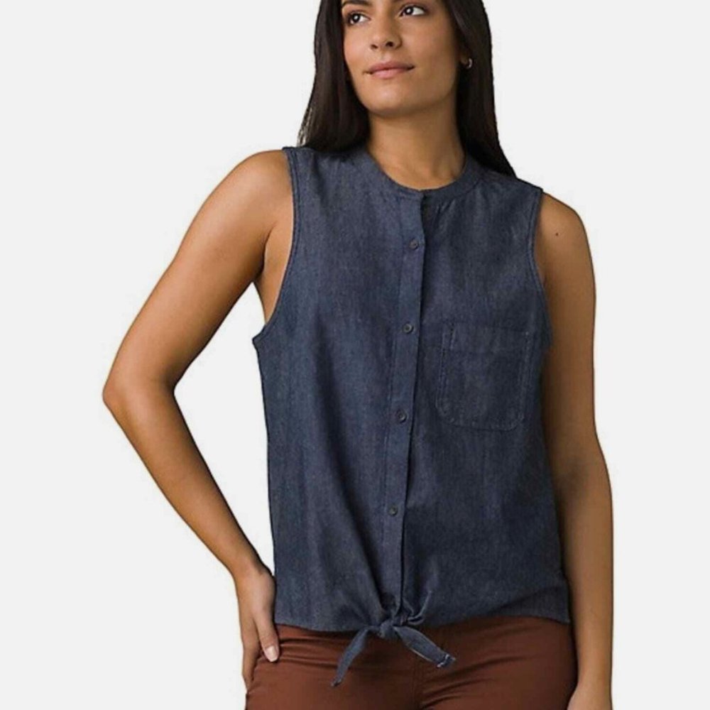 NWT Prana Denim Sleeveless Top Button Down Sunrise Peak